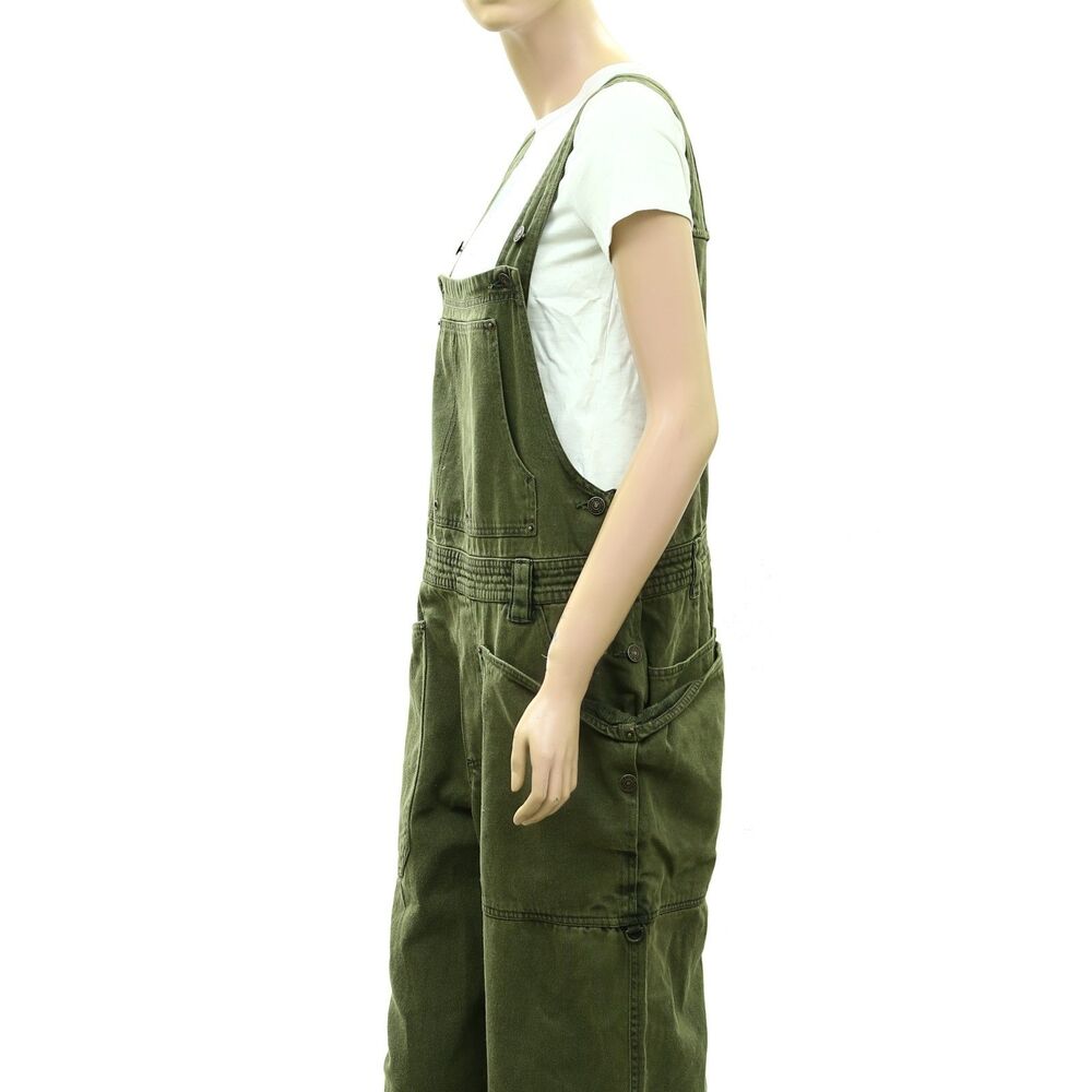 Free People We The Free Just In Time Overalls Jumpsuit Olive Cotton L 289461 - Picture 4 of 7